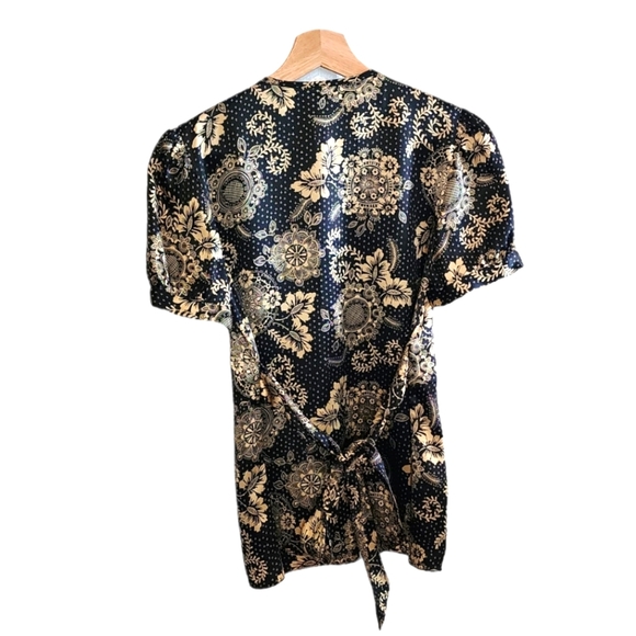 Wendy Hil Silk Keyhole Fitted Office Party Top sz M black gold - Picture 5 of 6